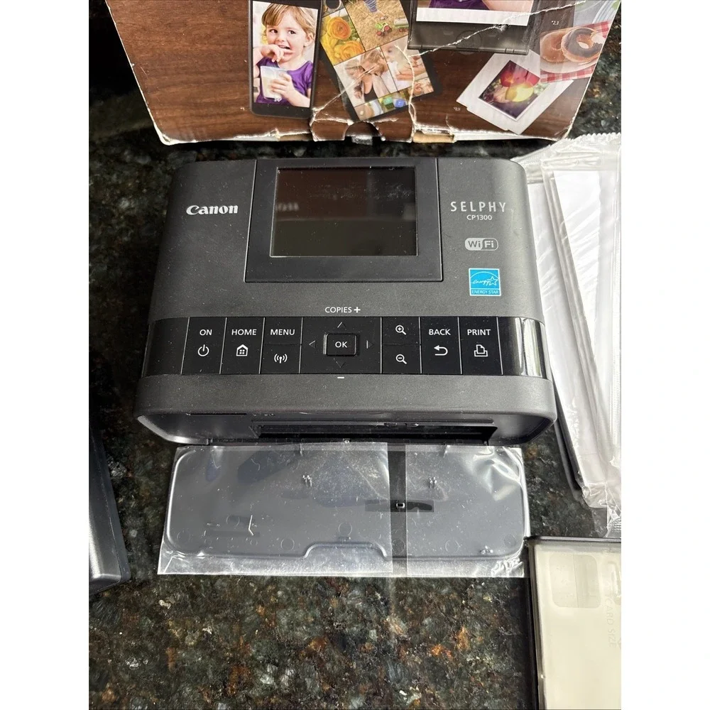 Canon Selphy CP1300 Wireless Color Photo Printer Black Tray AC Adapter, Paper